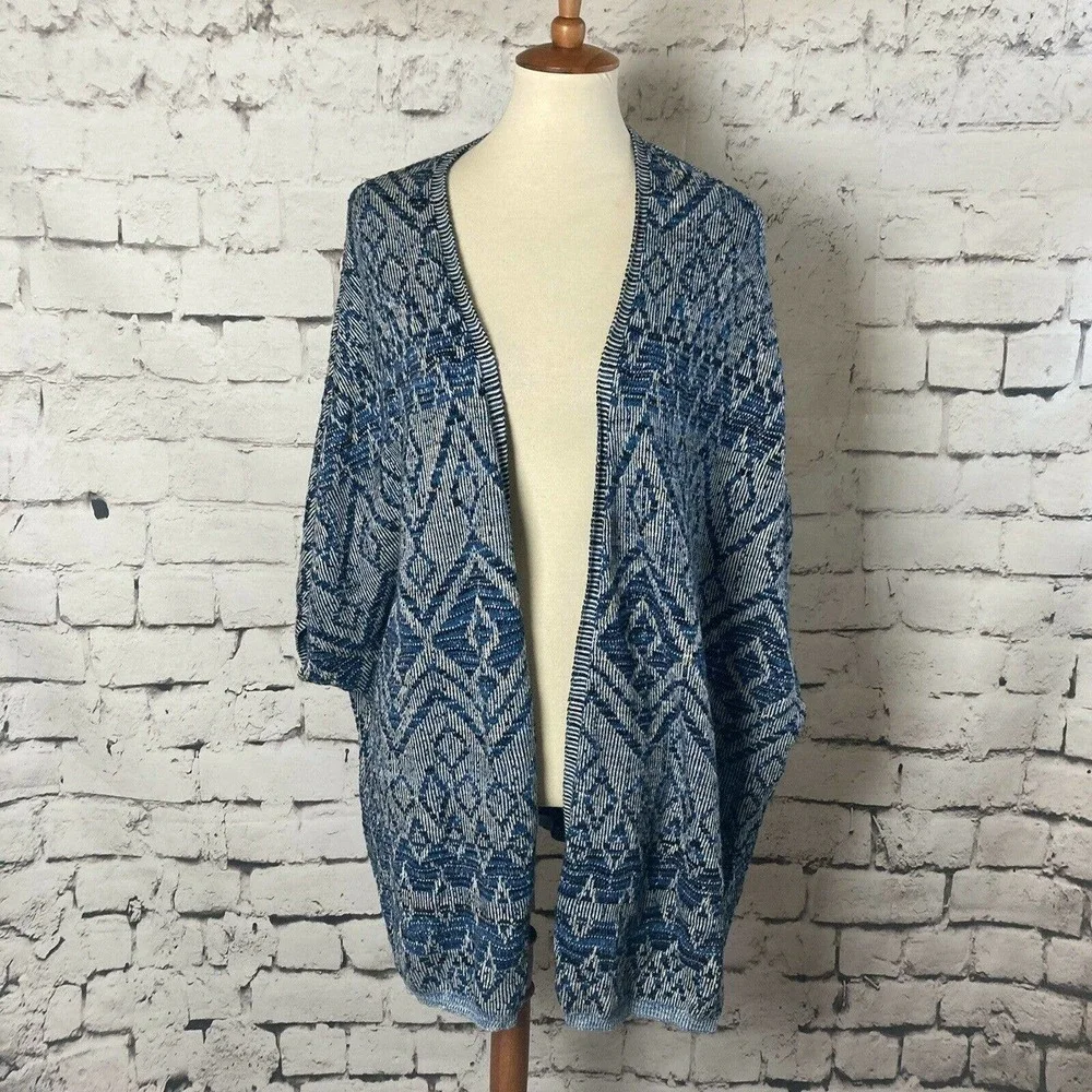 Ruff Hewn Open Front Poncho With Sleeves boho Western Aztec Print Size Xl - Picture 1 of 7